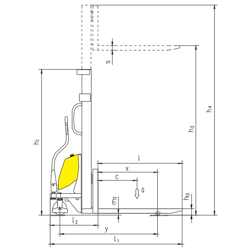 PEVV10/PEVV15 semielektrisk staplare med 1600–3500 mm lyfthöjd