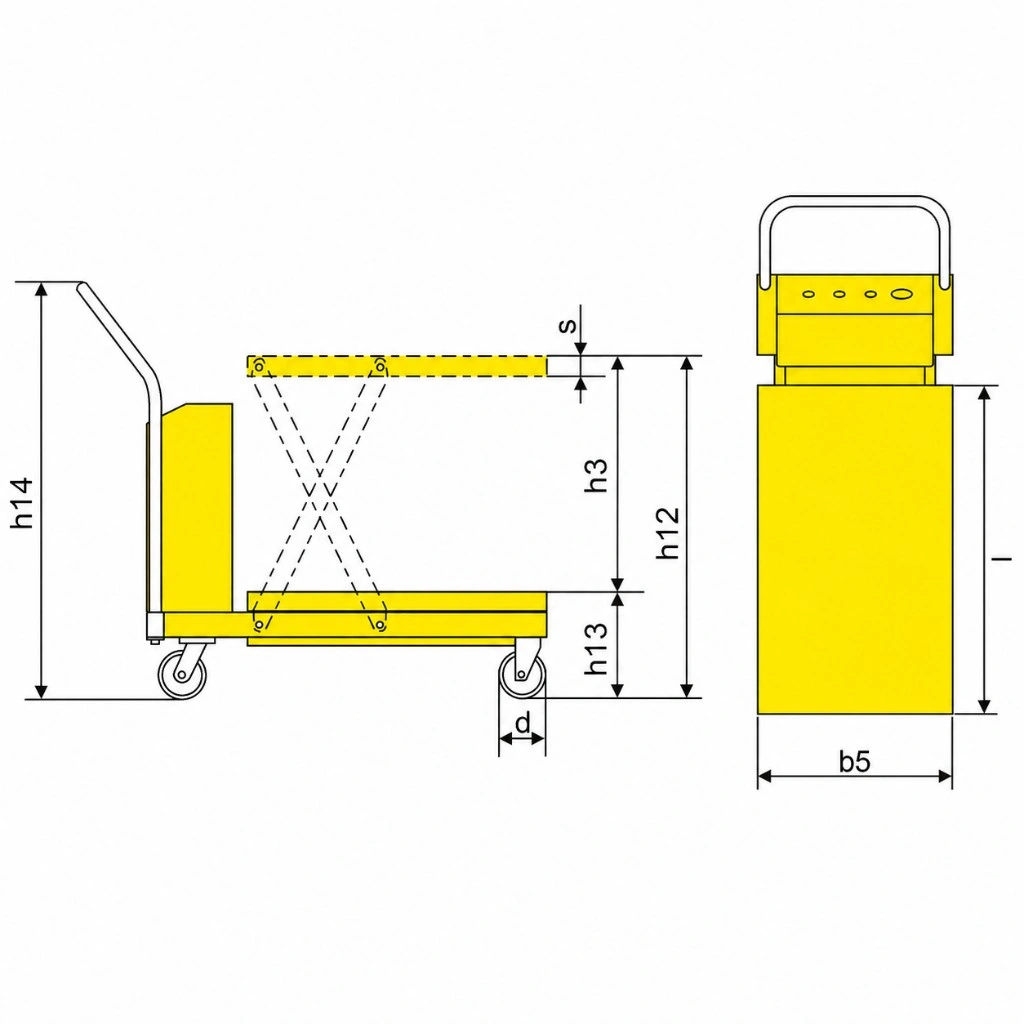 Mått för semielektriskt mobilt saxlyftbord PMPS500 500 kg